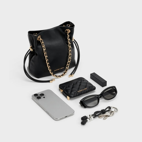 Charles & Keith Black Shoulder Bag with Gold Chain - Picture 8 of 15
